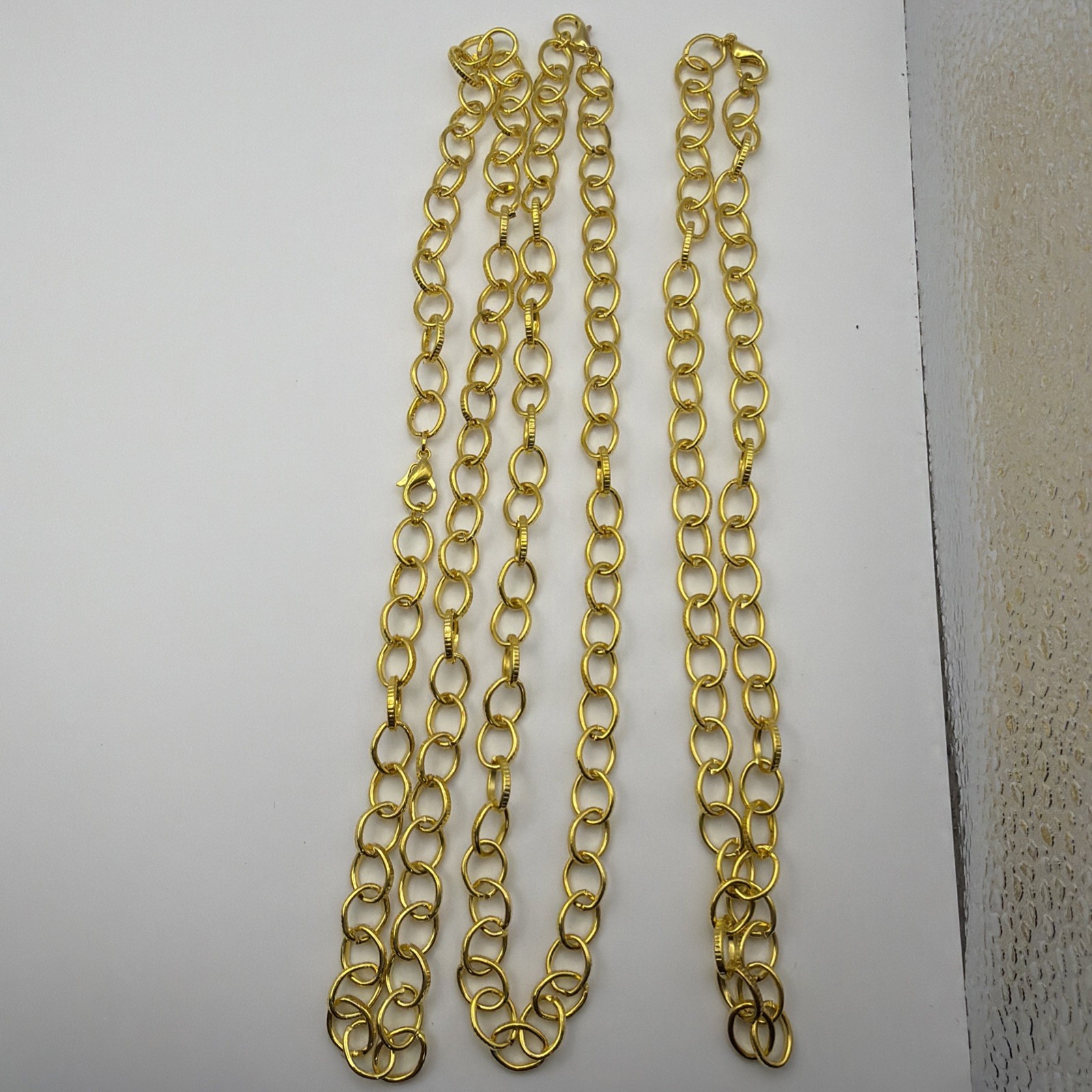 3 Vintage Loop Gold Tone Chain Necklace Lot#L09