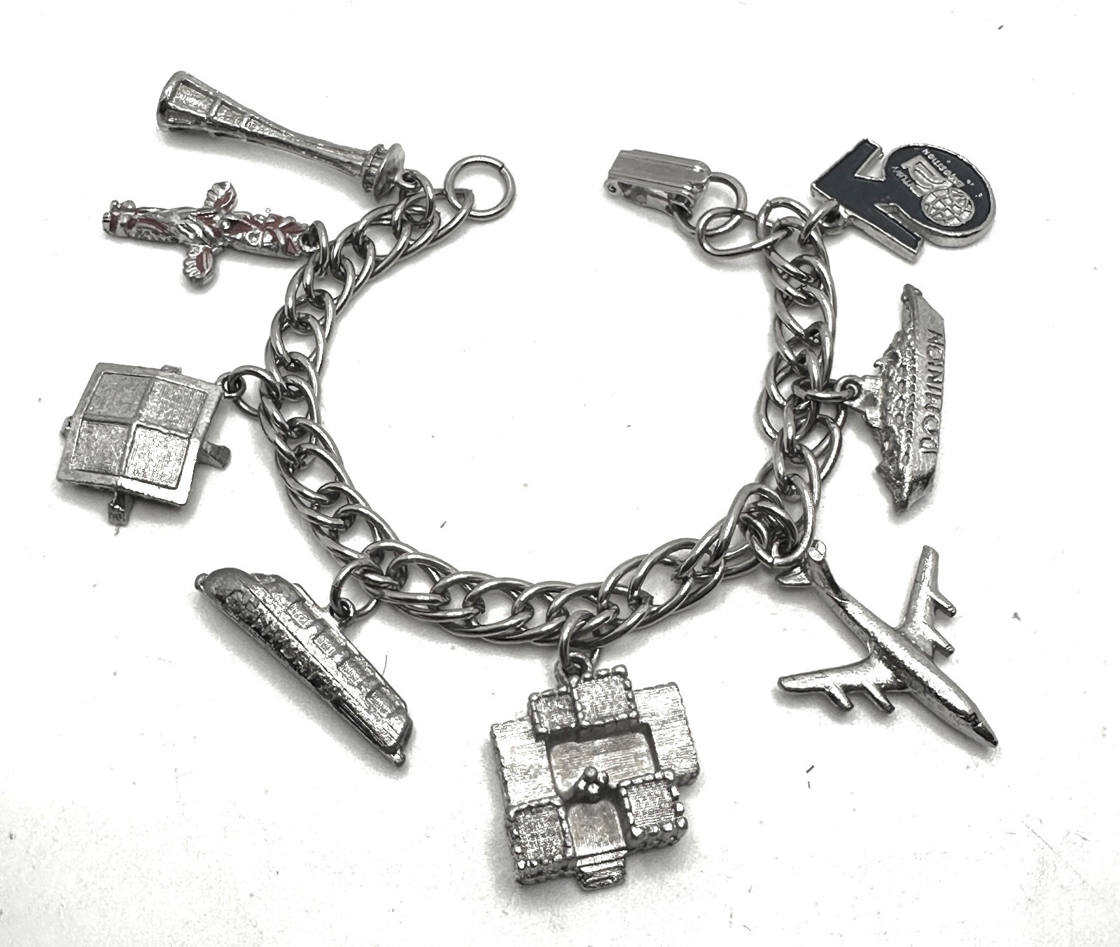 Vtg Worlds Fair 1962 Seattle Charm Bracelet Totem Pole Train Warship Cent 21