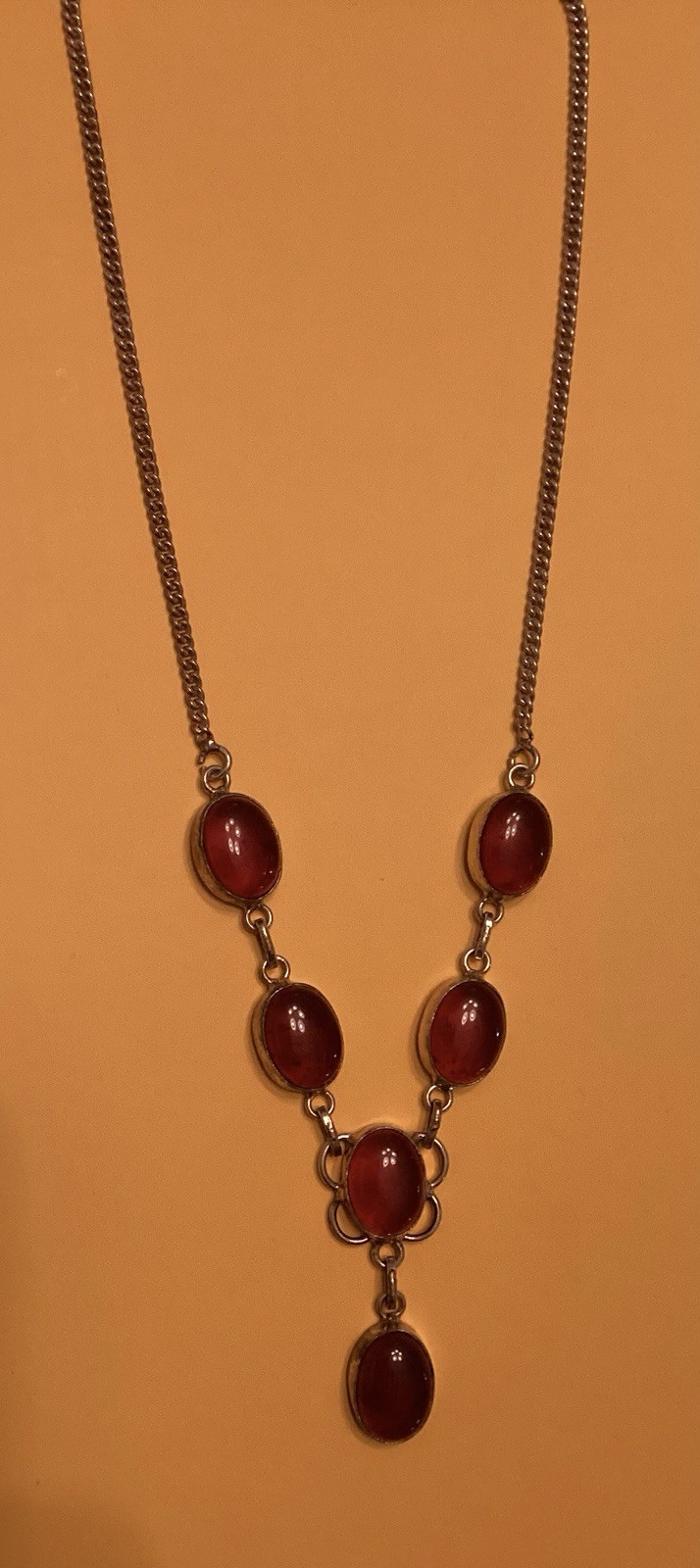 Vintage Neckless Cornelian 925 Silver Chain 19 Inch In The Gift Box
