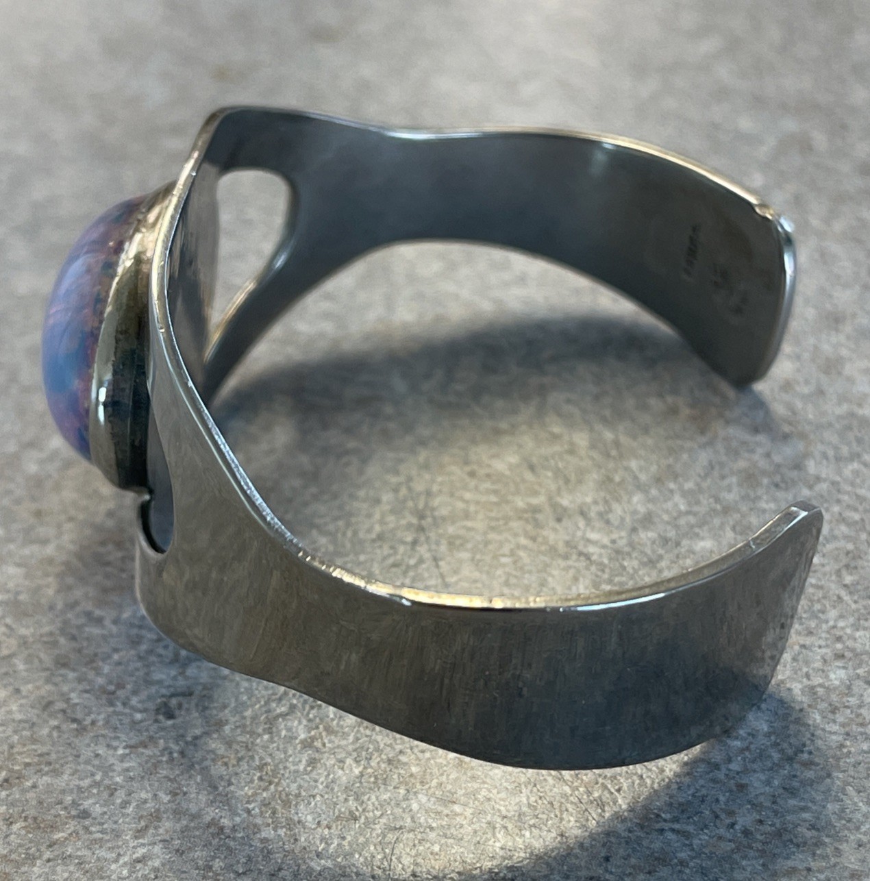 Taxco Mexico Sterling Silver 925 Opal Glass Heavy Cuff Bracelet 30g