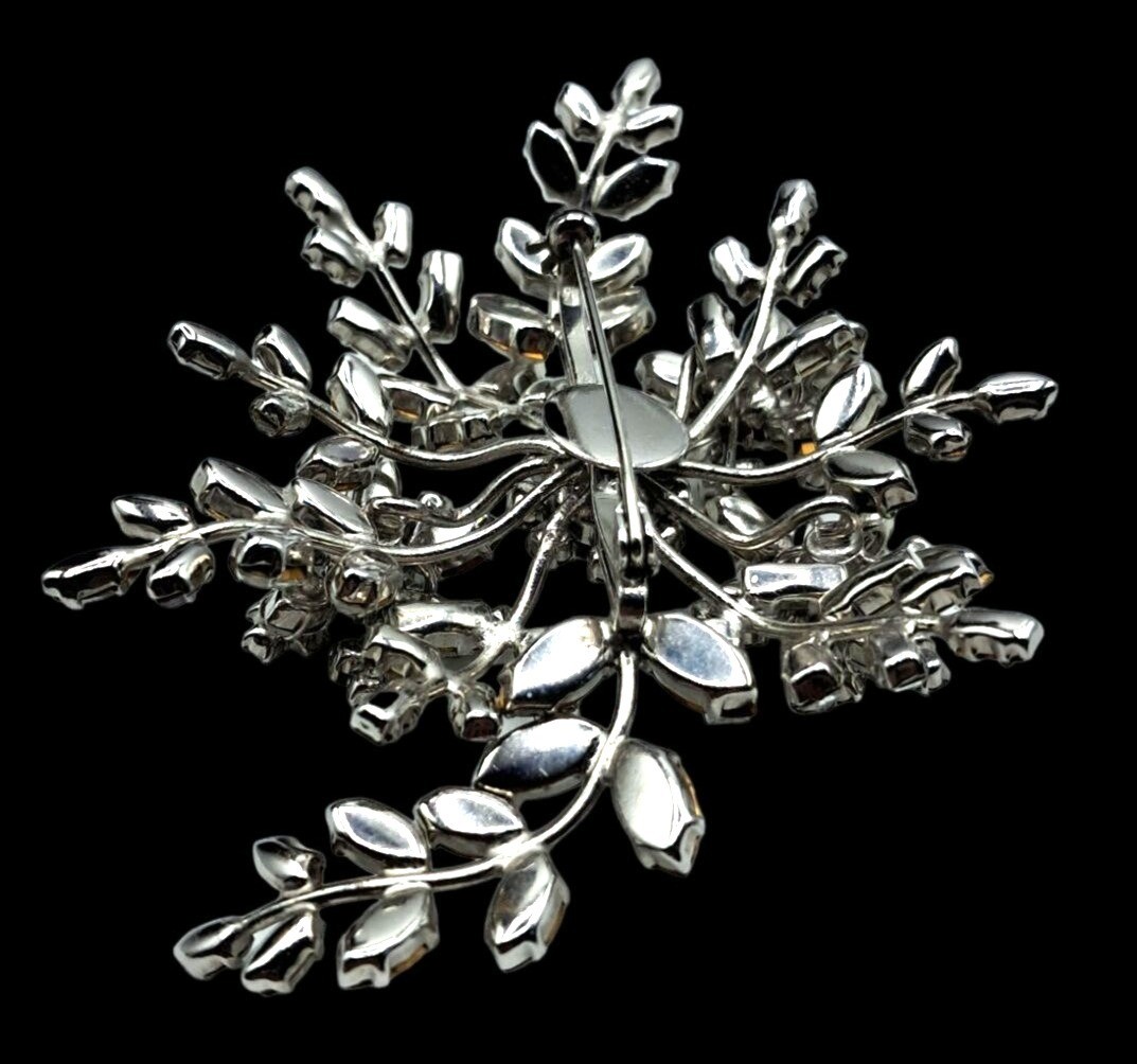 Vintage Rhinestone Floral Brooch Massive Pin Austria ? Costume Jewelry