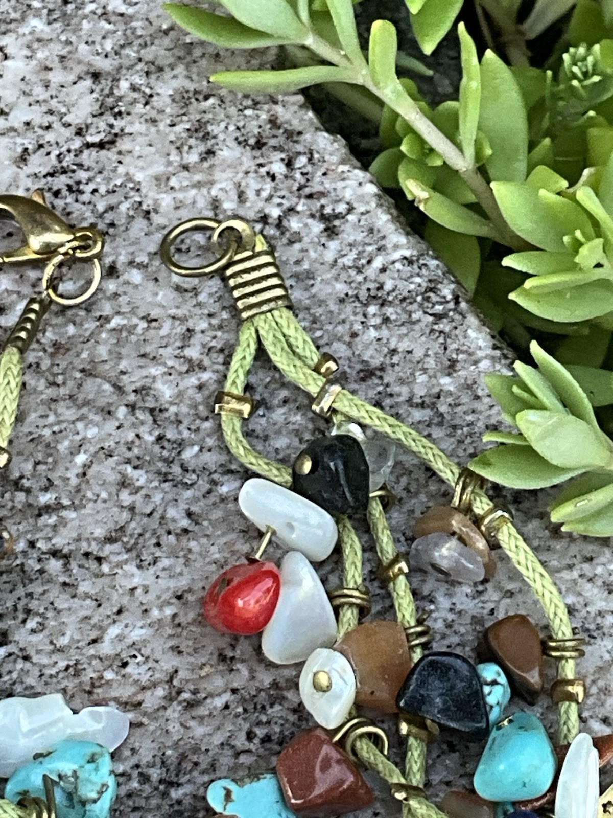 Vintage 3 Strand Multi Stone Bead Charm Bracelet Jewelry