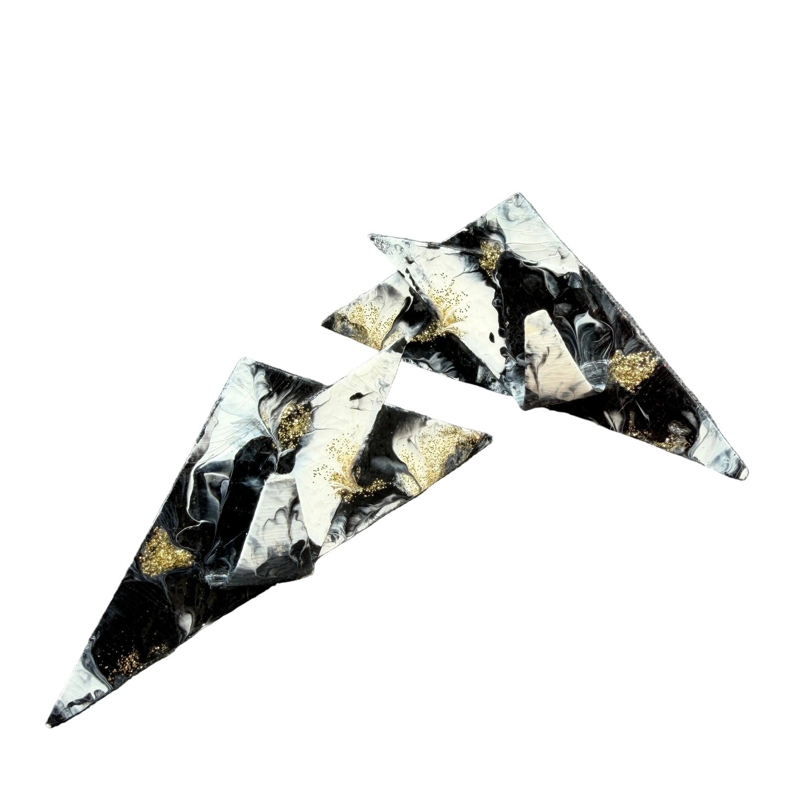 1991 Artisan Abstract Paper Clip Earrings with Black, White & Gold Glitter