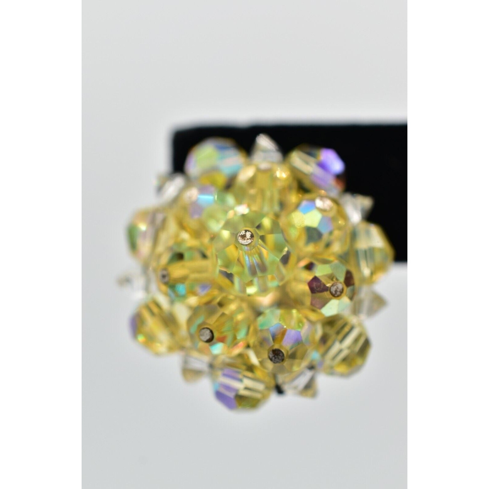 Laguna Vintage Clip On Crystal Earrings Yellow AB Cluster Signed Glam 1950s A24