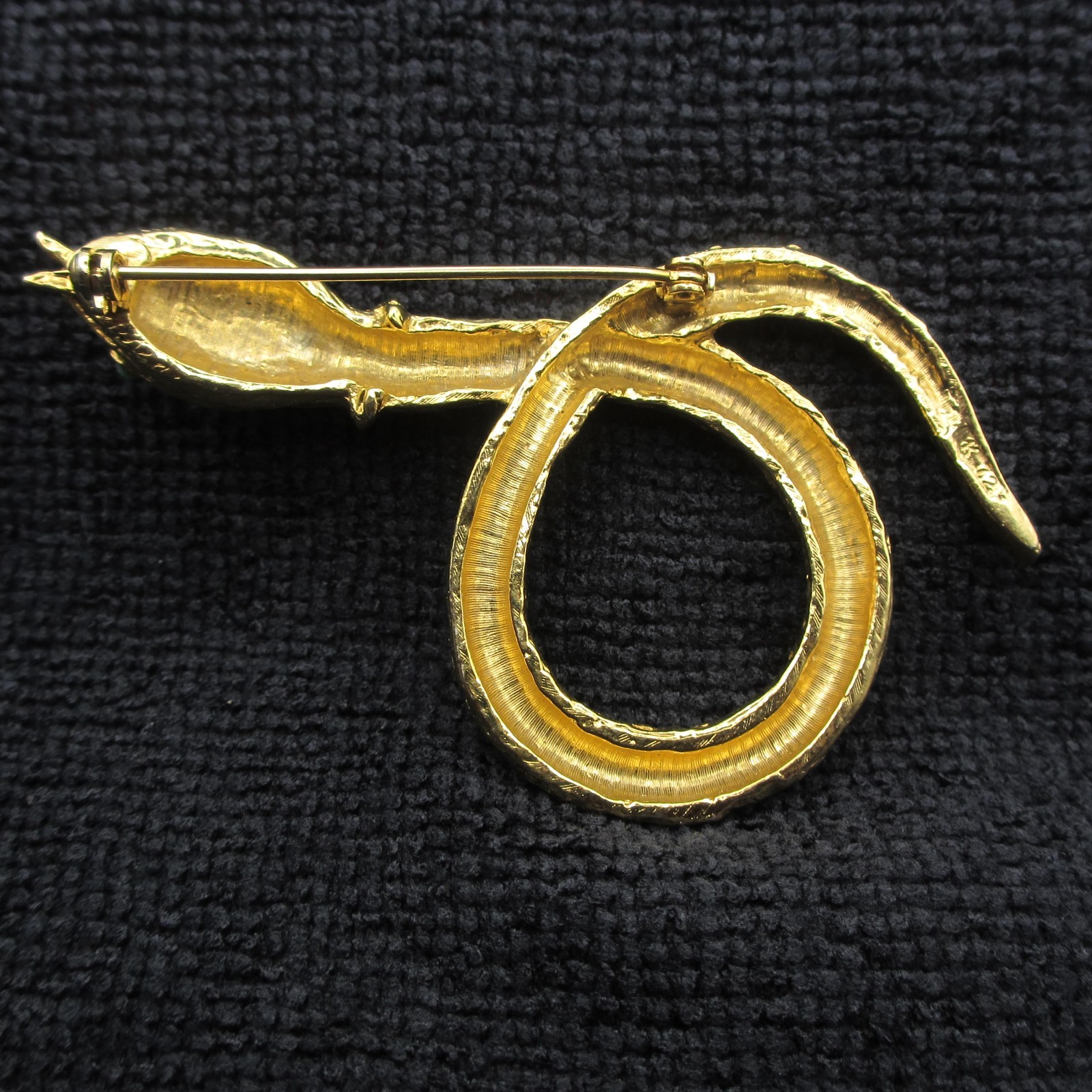Vintage Snake Brooch Rhinestone Coiled Serpent Gold Tone 2 MISSING RHINESTONES