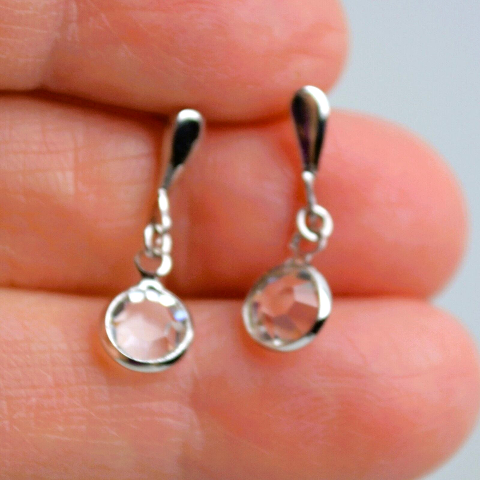 Vintage Silver Tone Pierced Post Earrings w/ Clear Rhinestone Dangle .75″