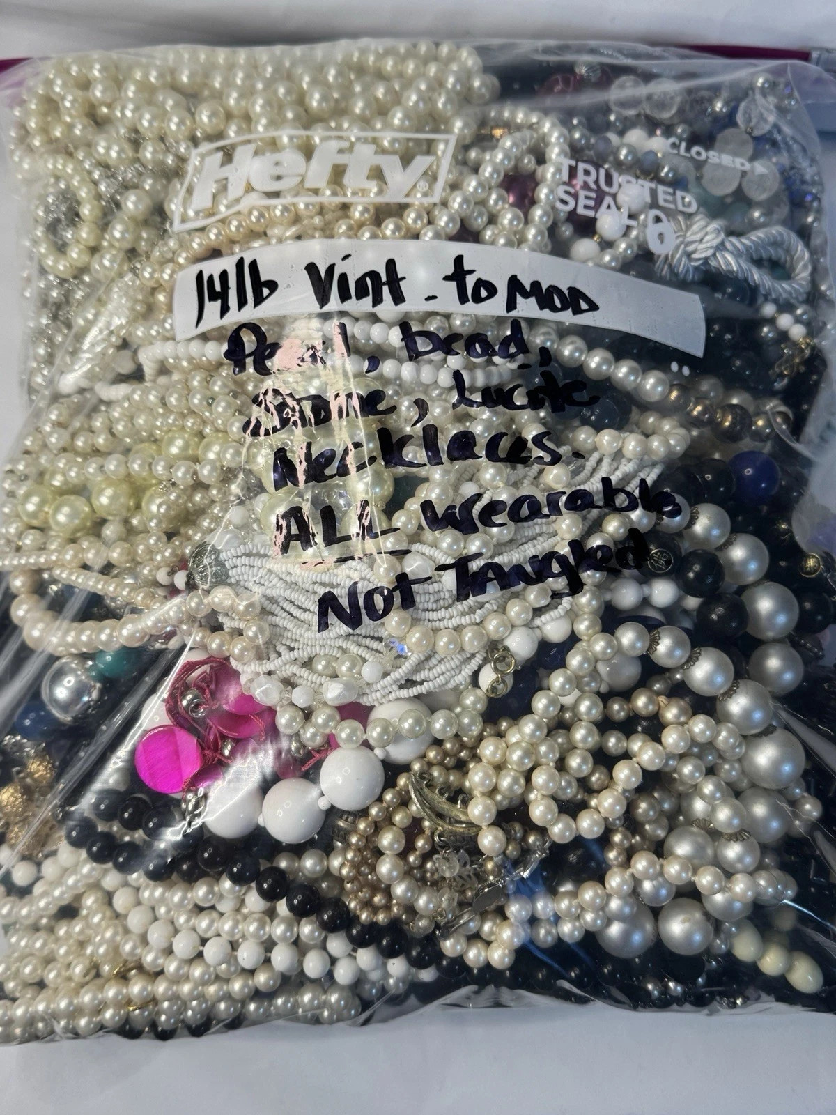 14Lbs Vintage Mod WEAR Sell Signed Unsigned Necklaces Pearl Bead Stone Lucite