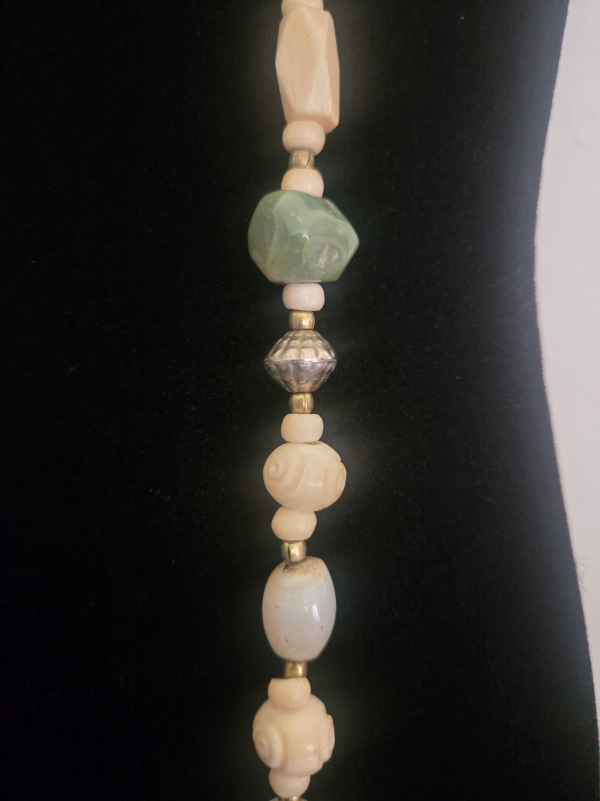 Vintage Stone And Carved Bovine Bone Beaded Necklace 32″