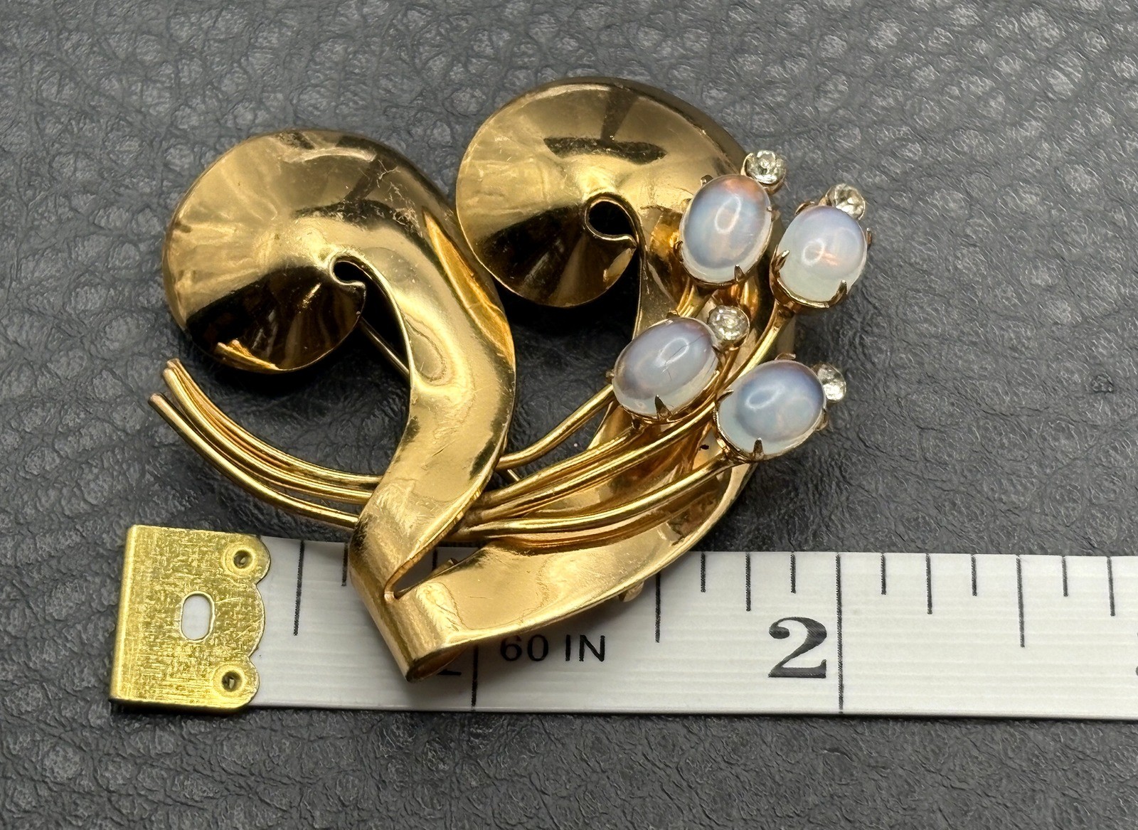 Vintage Coro Pegasus Faux Opal Glass Rhinestone Floral Brooch Modernist