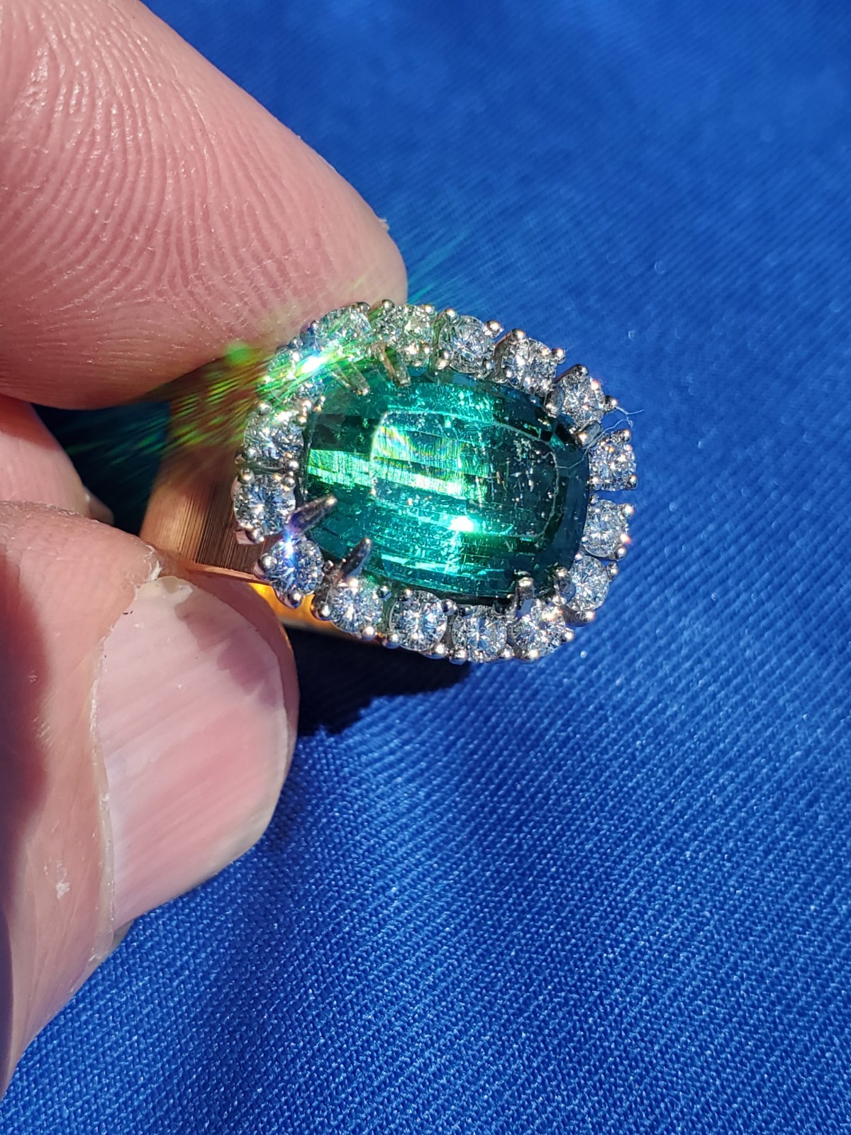 EARTH MINED Sea foam Blue Green PARAIBA Tourmaline DIAMOND Designer Deco Ring