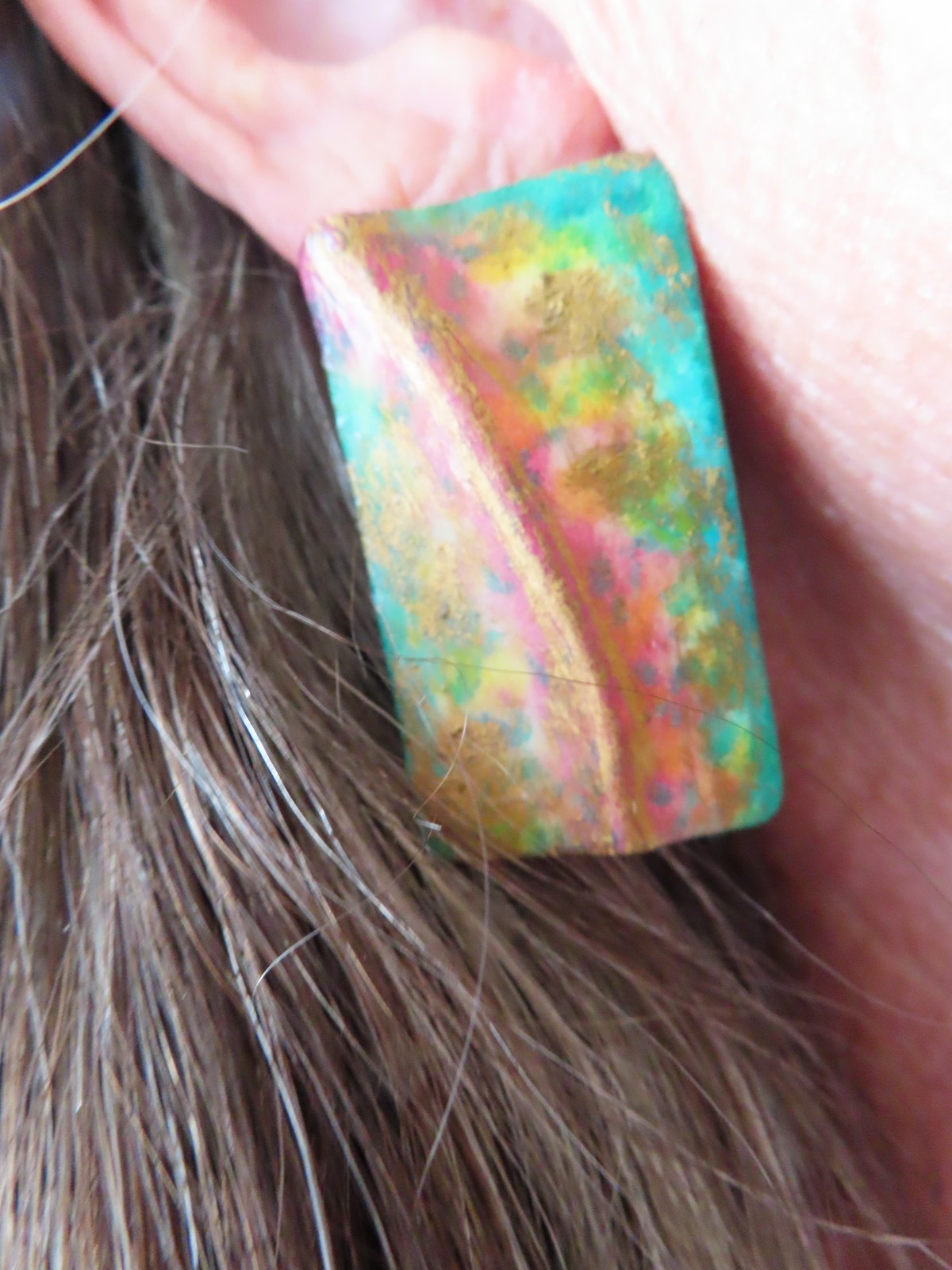 Vintage Artisan Sophisticated Elongated Bright Colorful Pierced Earrings