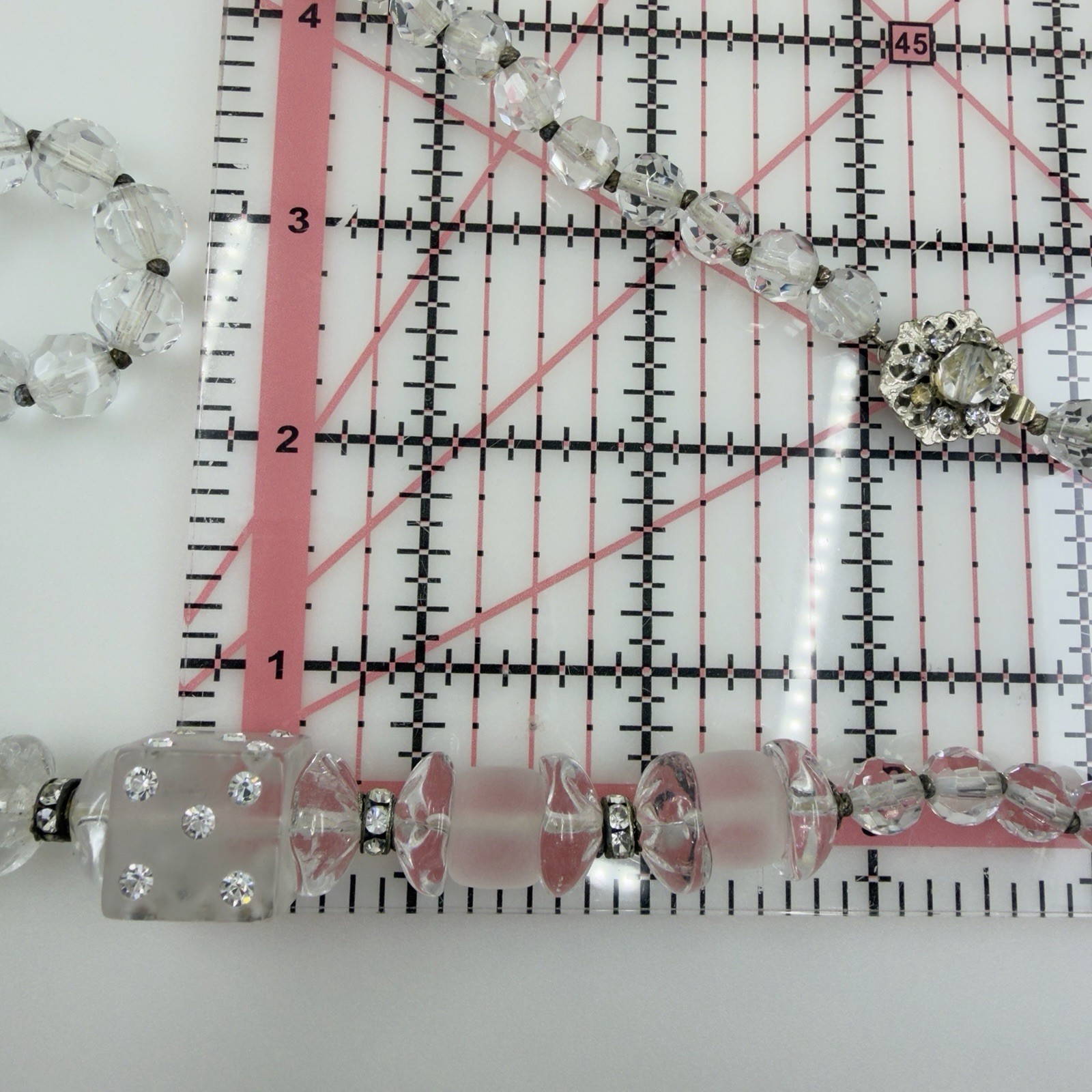 SIGNED Art Deco ▪️ MIRIAM HASKELL Lucite Glass Rhinestone CRYSTAL Clear Necklace