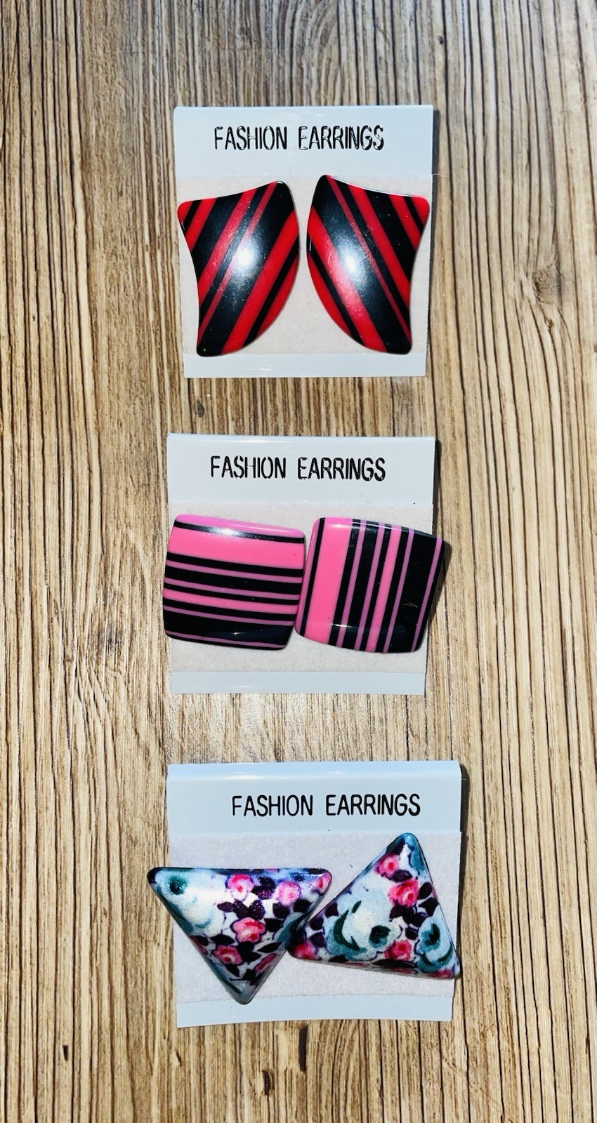 3 Pair Colorful Vintage Plastic Earrings