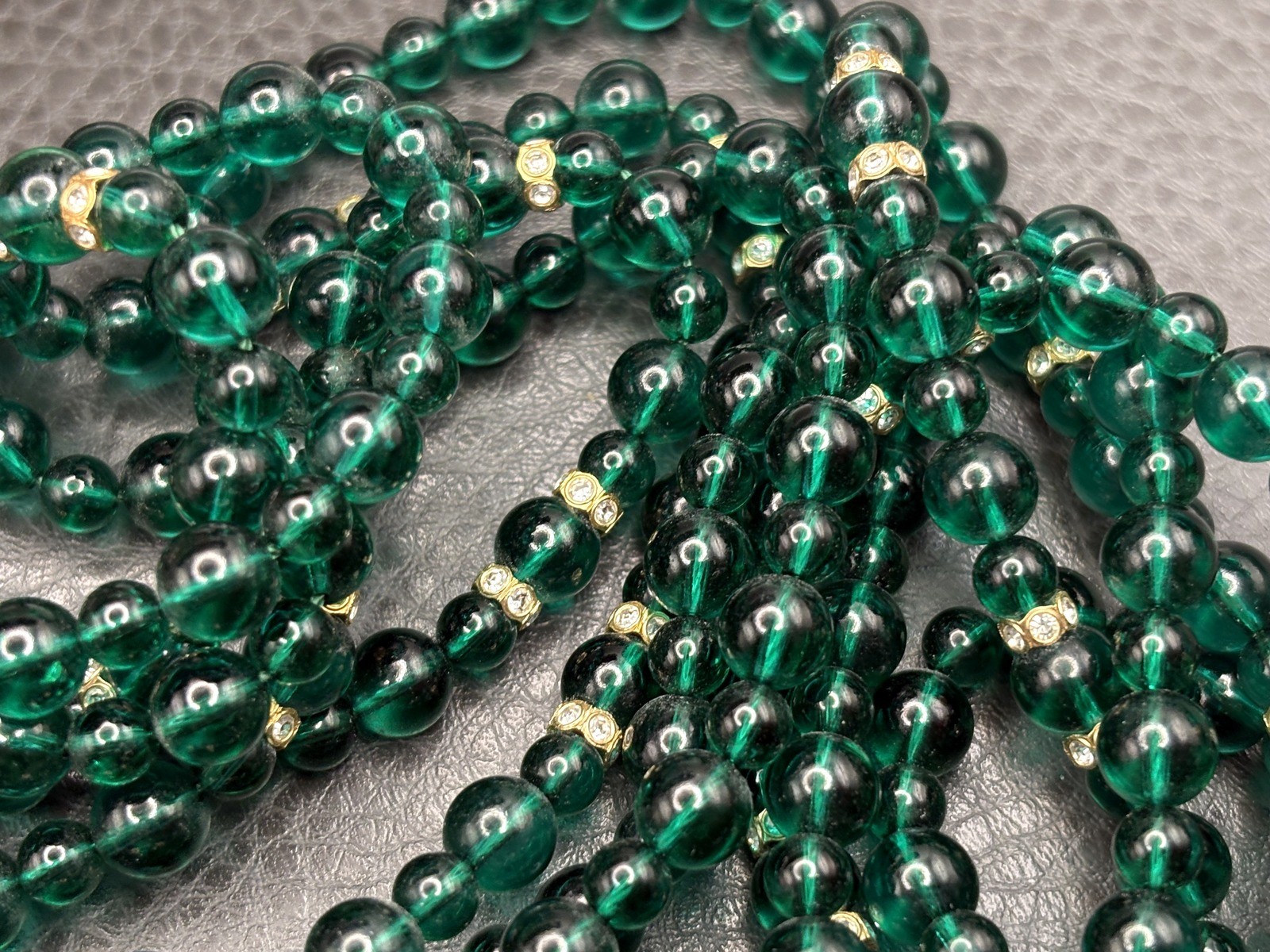 RARE SWAROVSKI VTG Multi Strand Green Crystal Glass Beaded Mogul Necklace 36”
