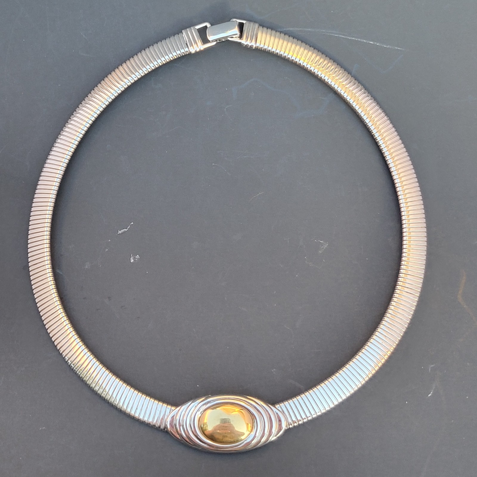 VINTAGE KJL FOR AVON Omega Collar Choker Necklace Dual Tone Silver Gold