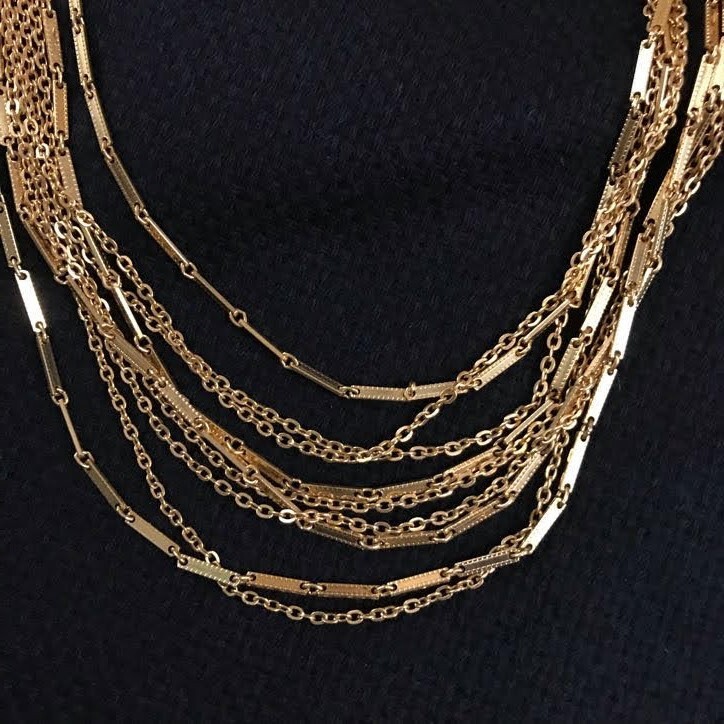 Vintage Gold Tone Mixed Chain Multi-Strand Layered Statement Choker Retro
