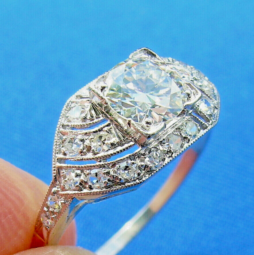 Original EARTH MINED DIAMOND Art Deco Engagement Ring Vintage PLATINUM Solitaire