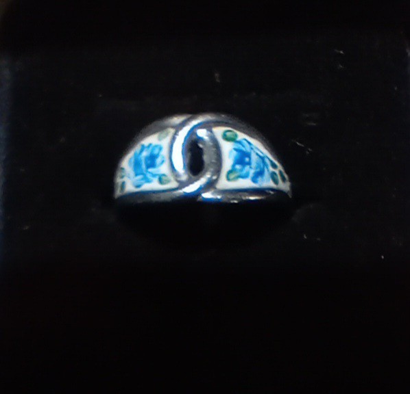 Bar Tan Sterling 925 Floral Flower Enameled Ring Sz 6.75 Almost 7 Nouveau?