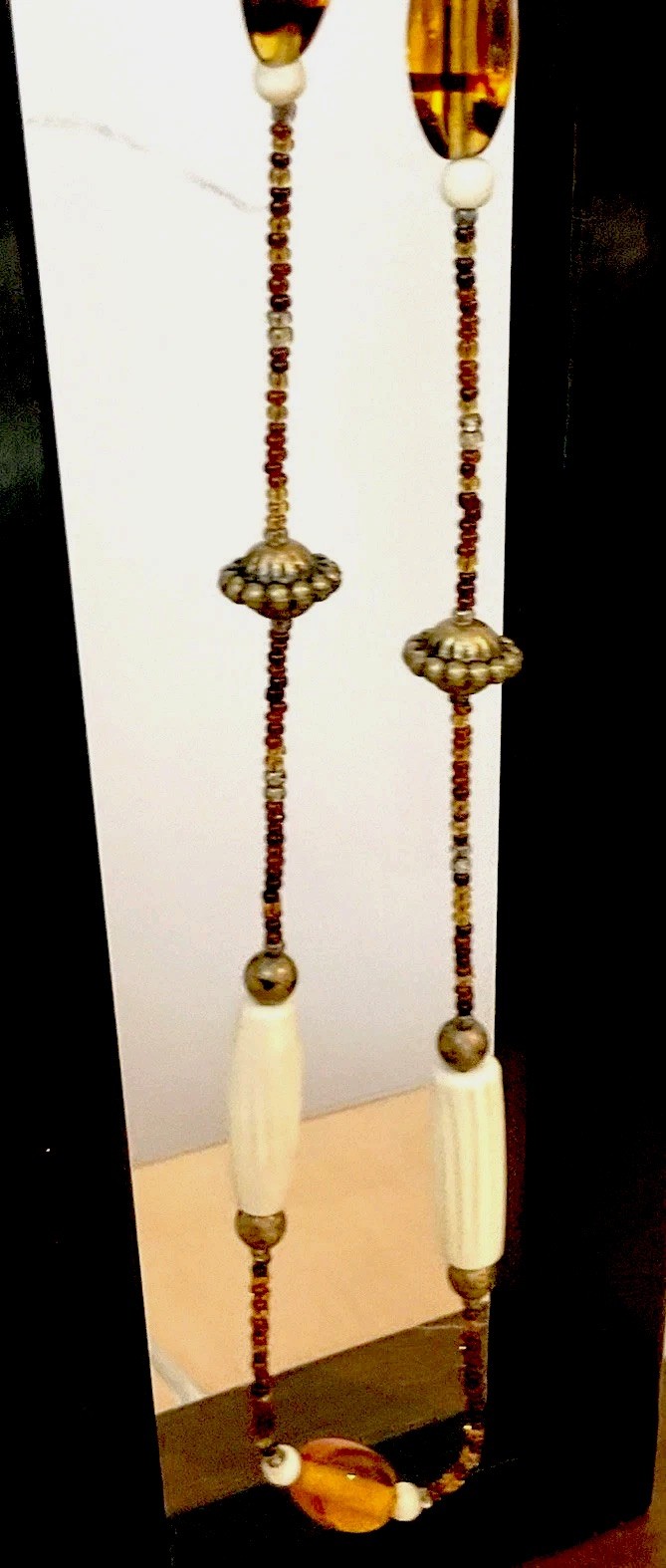 Napier Glass Beaded Necklace- Silver Tone- 30 In Length- Very Good Condition