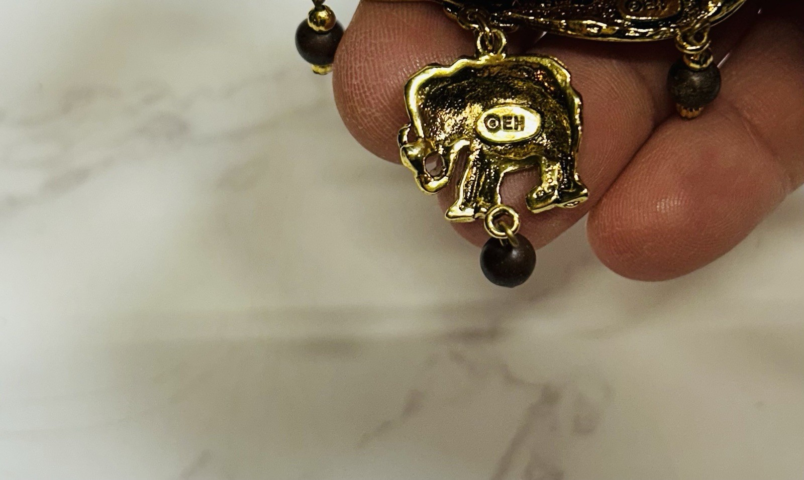 Vintage Dangle Noah’s Ark Bead Gold Tone Brooch Pin Signed EH Biblical