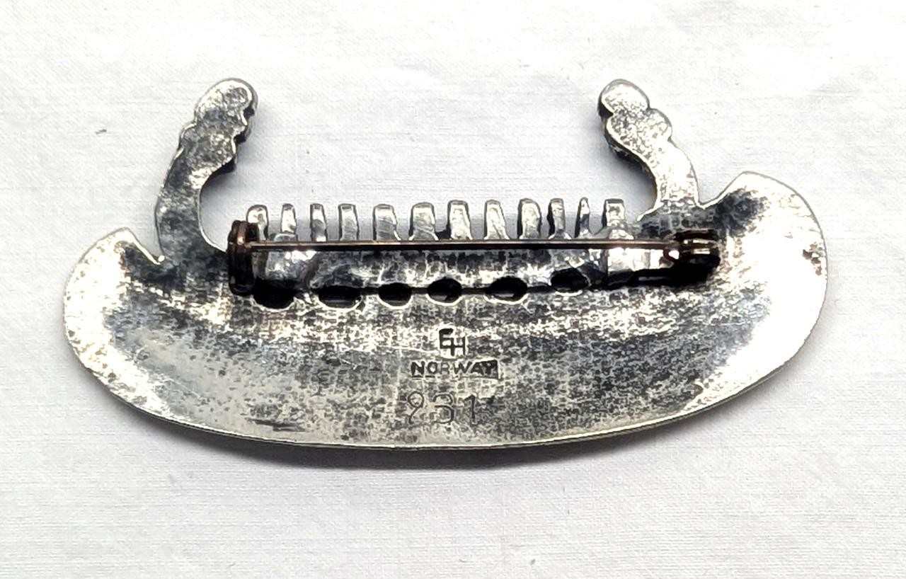 Vintage Eivind Hillestad Norway Pewter Viking Longship Brooch Pin 231 Signed EH