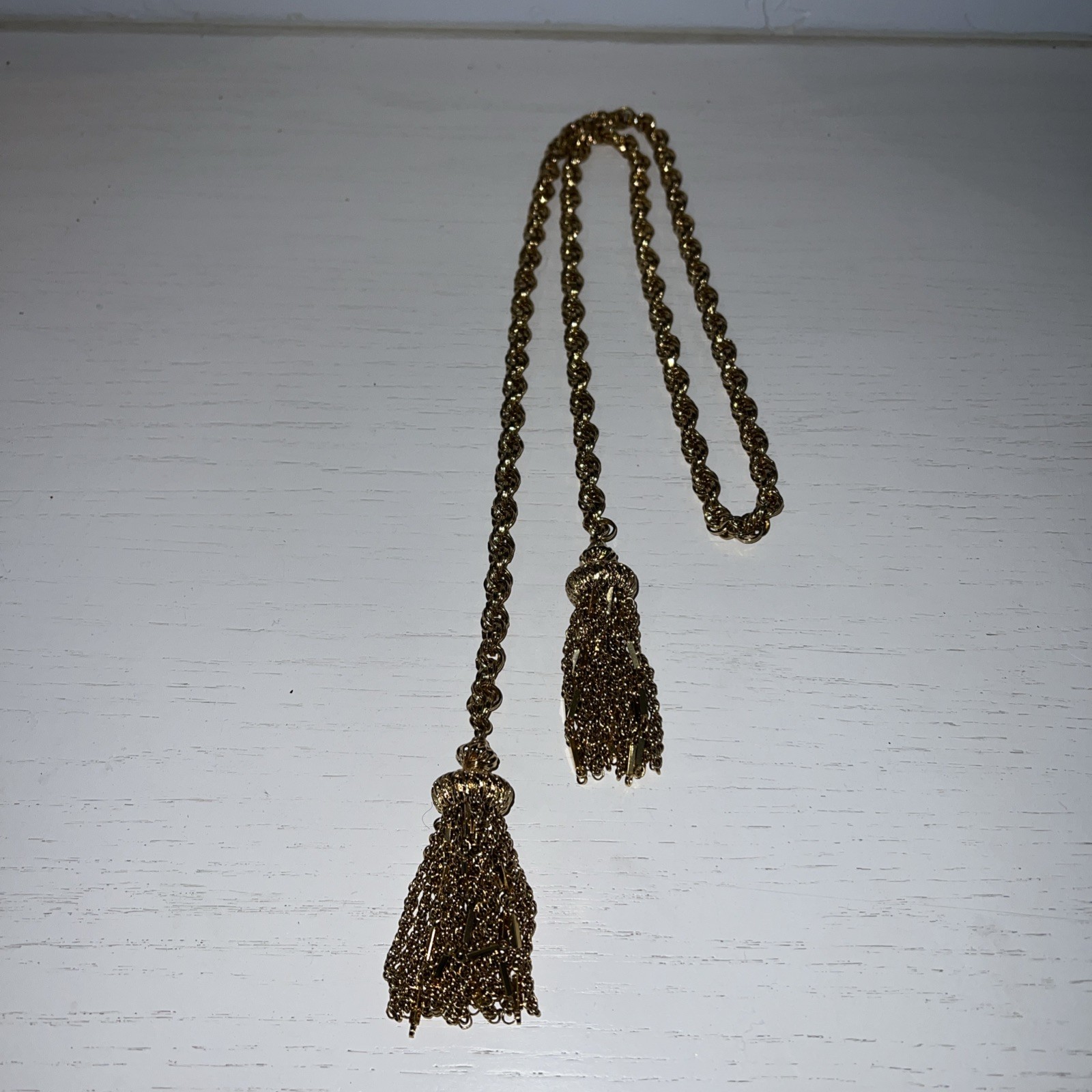 Signed Monet Open End Double Tassel Necklace Belt 36”