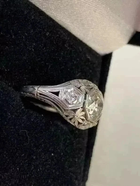 Vintage Art Deco Style Round Cut Lab Created Diamond 925 Silver Birthday Ring