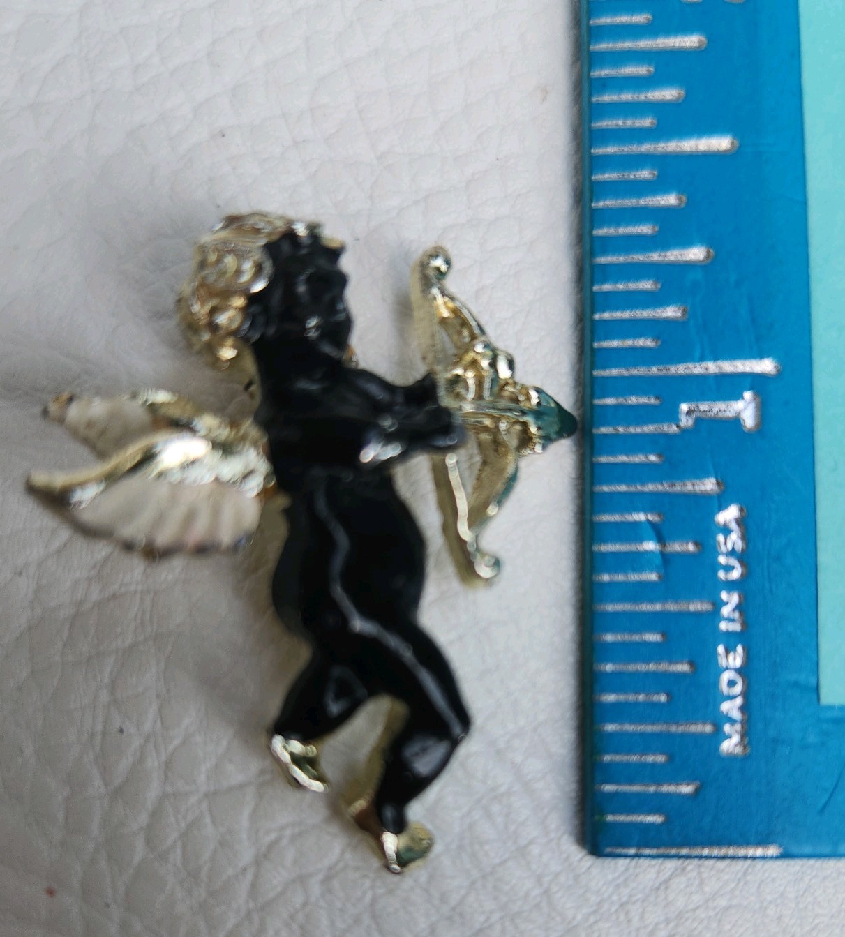 Black & Gold Cherub Angel Pin white wings cold paint bow and arrow 1.75″ size
