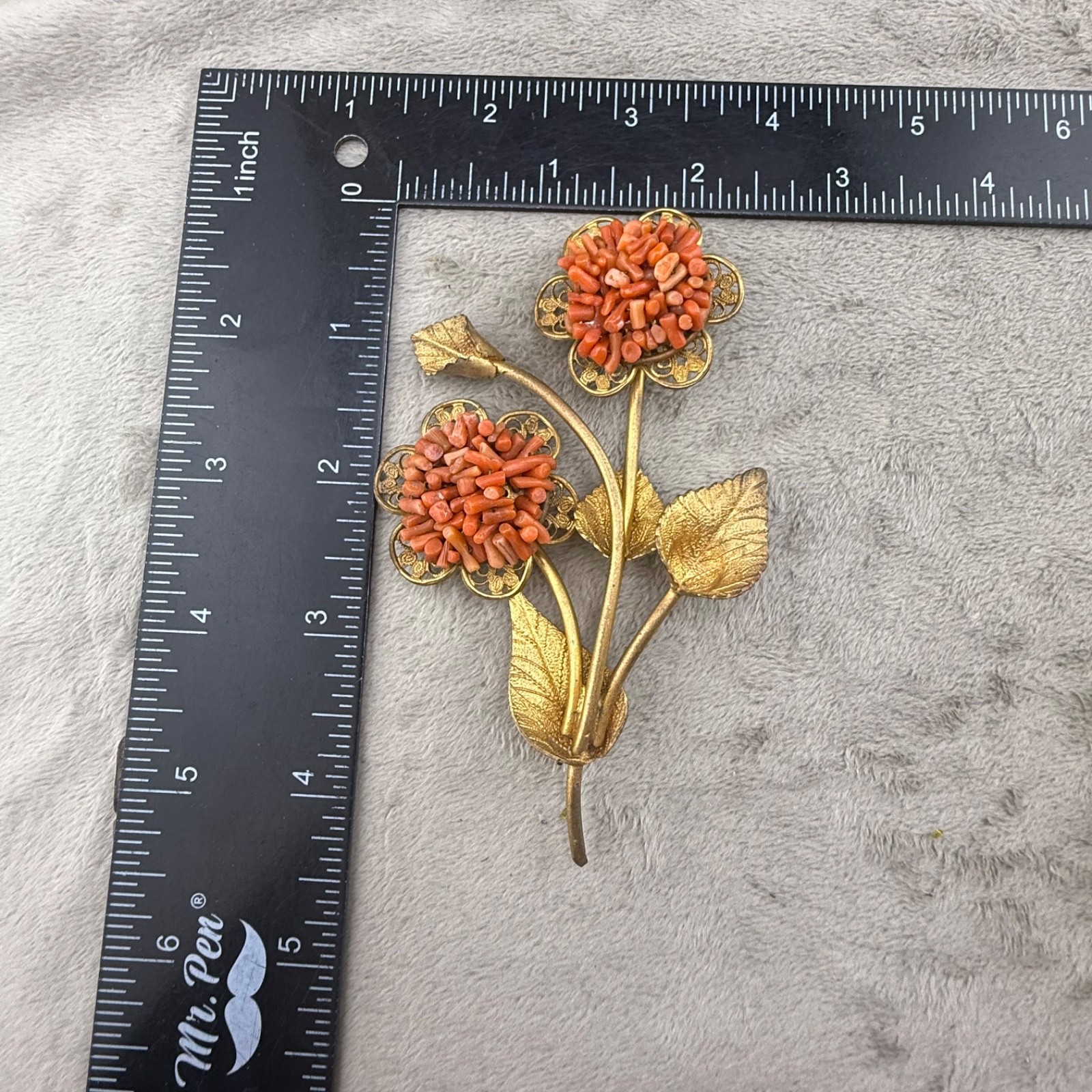 Vintage Flower Brooch Gold Tone Coral Haskell?