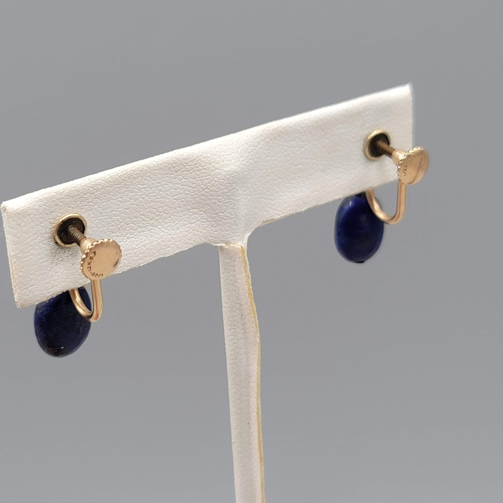 Vintage Lapis Lazuli Blue Stone Bead Clip on Earrings Gold Filled 1/20th 12k 5/8