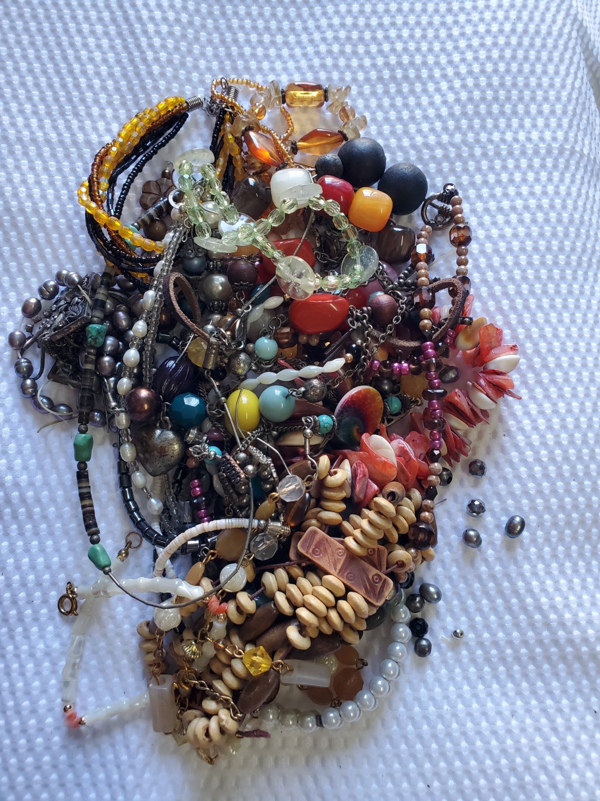 Costume Jewelry Bag .91 Ounces Great for Crafters All Beads Shells Etc.See Pics