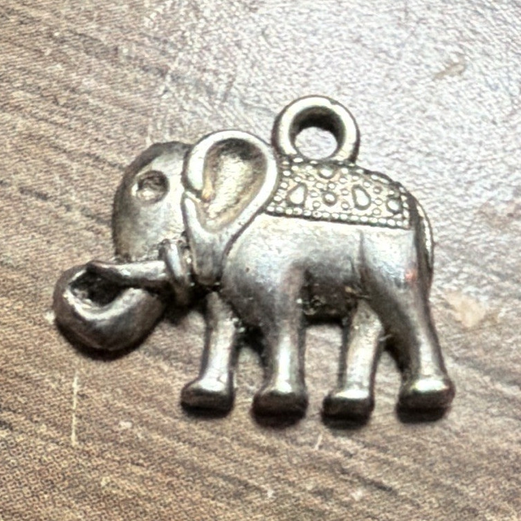 Silver Tone Elephant Dangle Charm Pendant with Loop, No Stone