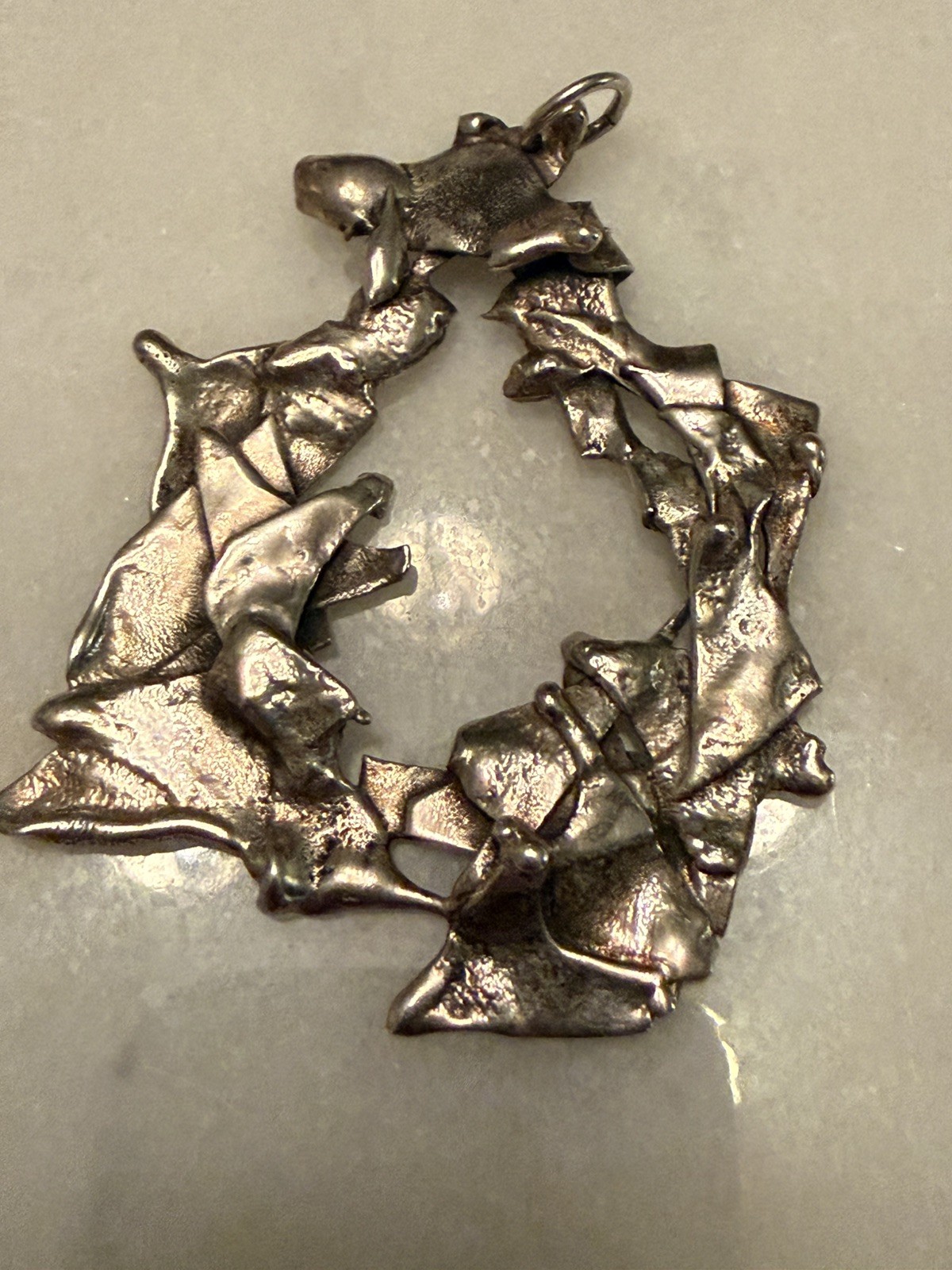 Mid Century Abstract Brutalist Sterling Silver pendant w Round link chain 42g