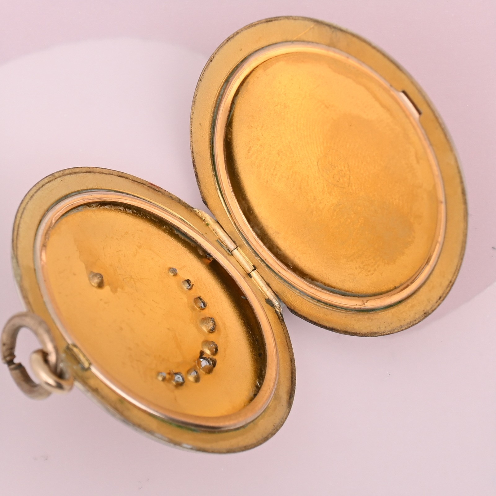 Antique Victorian Crescent Moon Star Gold Filled Paste Stripe Pendant Locket