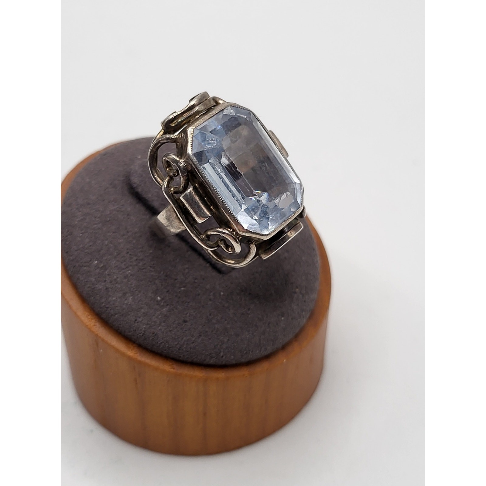 Vintage 835 Silver Blue Topaz Ring Art Deco Style Size 5