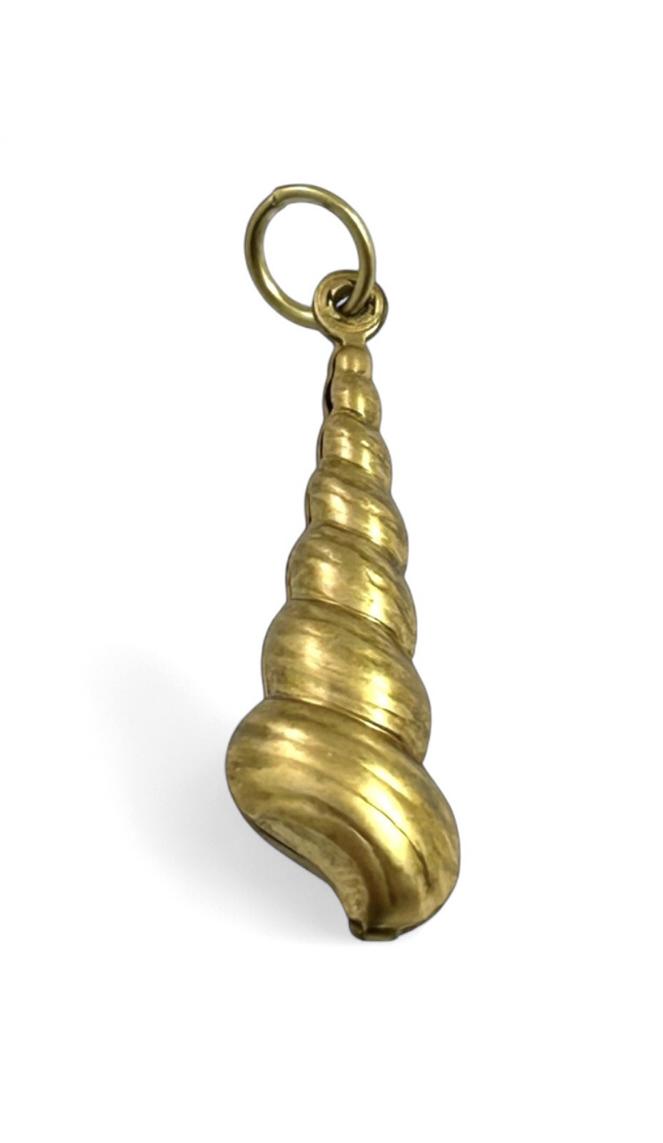 Vintage Brass Spiral Seashell Charm Puffy Shell Nautical Beach Pendant