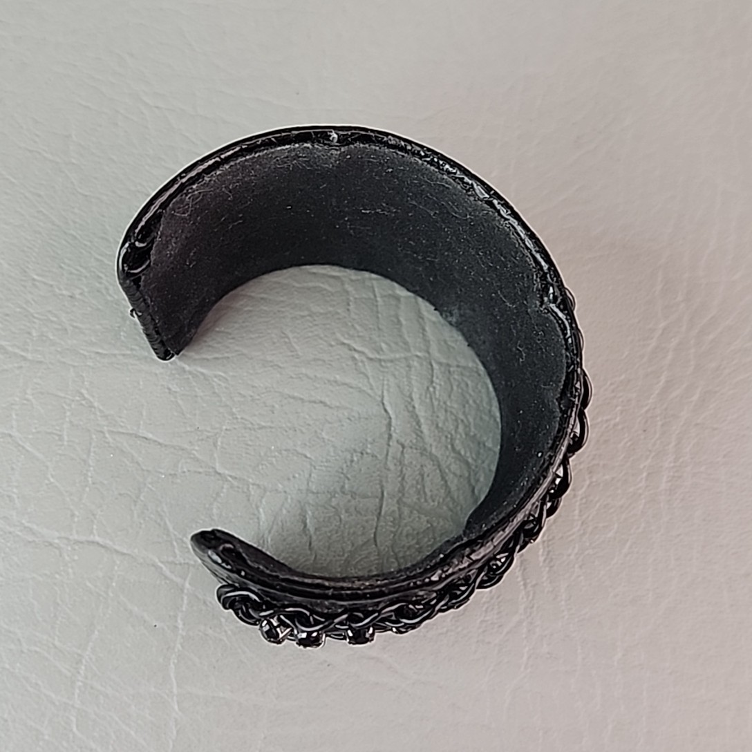 Cuff Bracelet Wide Black Faux Leather Chain Acrylic Beads 7″