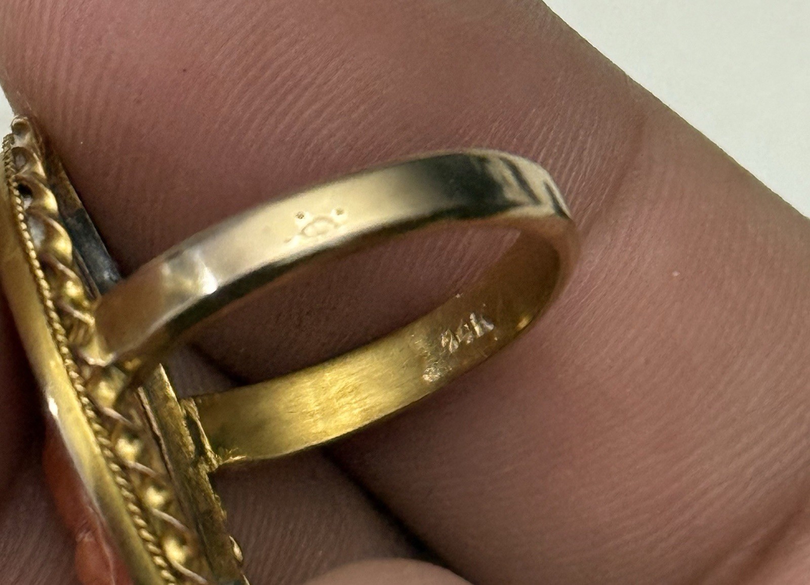 Antique Coral Cameo Ring 14K Yellow Gold