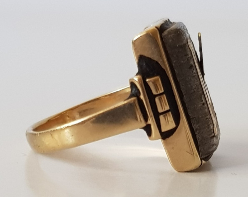 Antique Vintage Solid 14K Gold Hematite? Monogram Signet Ring For Repair 10.9gms