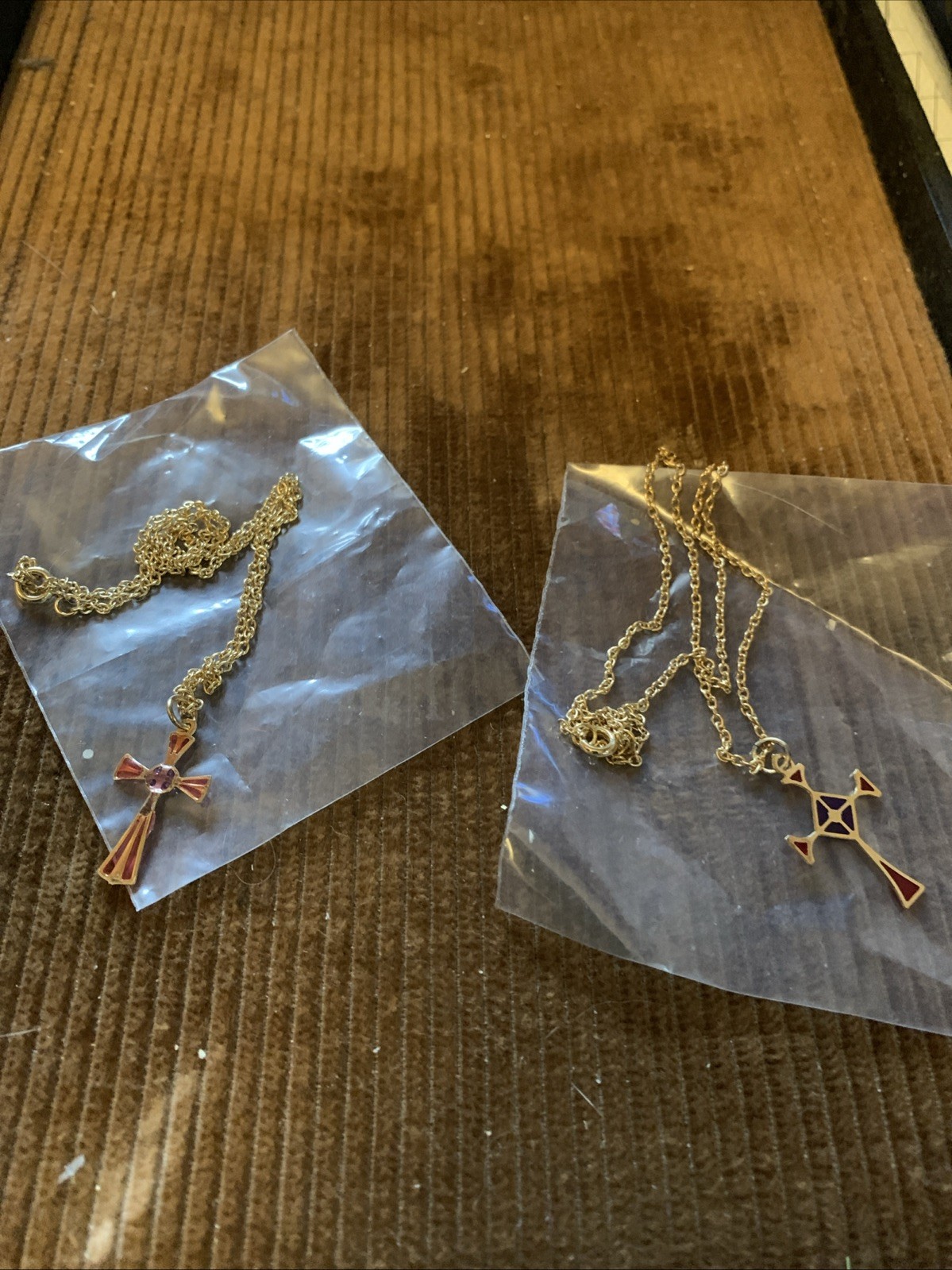 Vintage Attic Necklace Lot Find 2 Gold Crosses New Unused