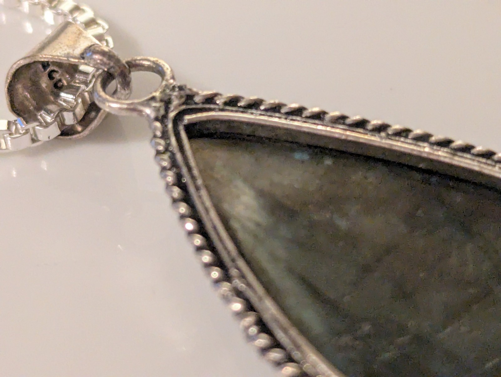 Vintage Sterling Silver Labradorite Oval Pendant on New 925 Box Chain Gift Ready