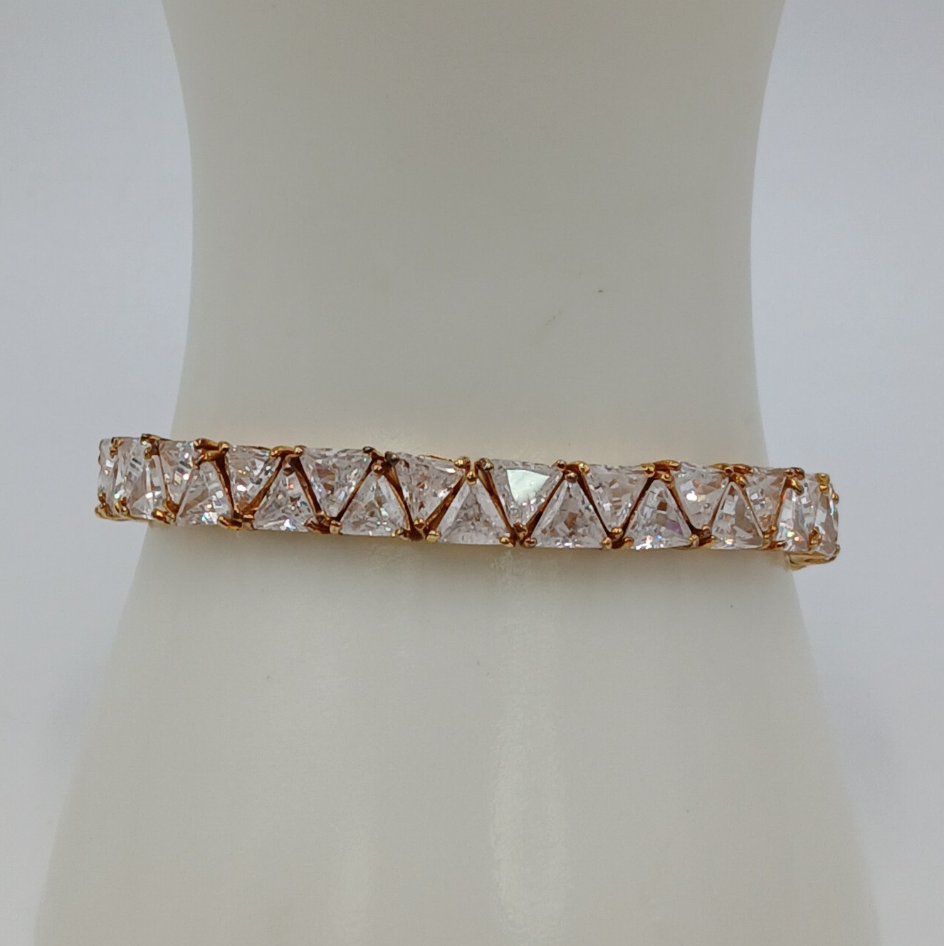 VTG 925 GL Trillion Cut Tennis Bracelet 7in Sterling Silver Vermeil 25gtw CZ