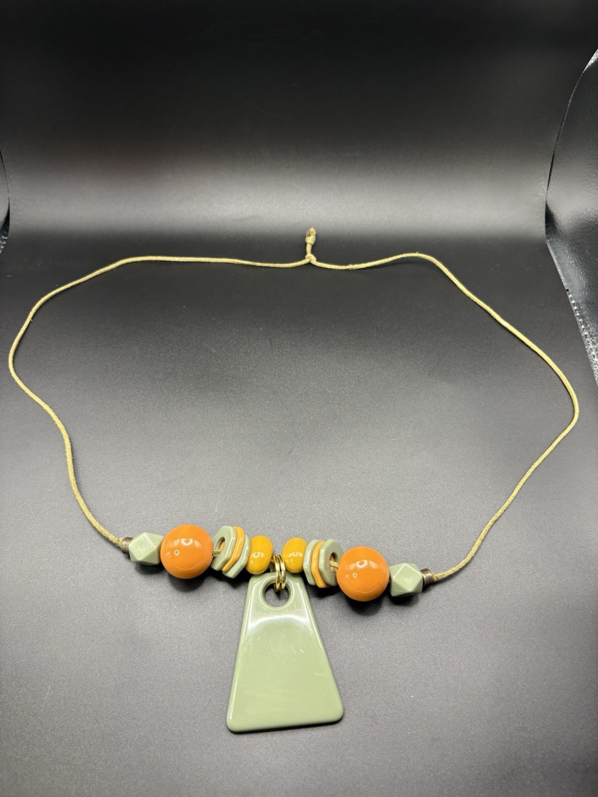 Vintage Lucite Acrylic Geometric Statement Necklace Sage Green Orange Jewelry