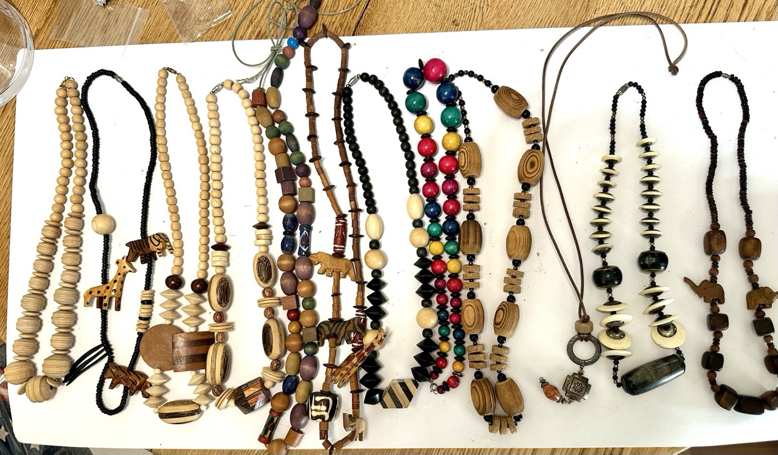 Vintage Style African Tribal Jewelry Lot Carved Animal Wood Bead Mixed Pieces