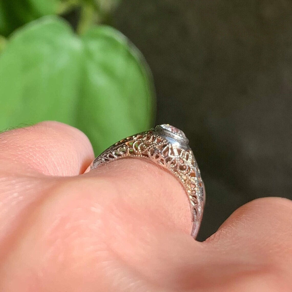 Filigree Solitaire Bezel Set Moissanite Vintage Retro Ring 935 Argentium Silver