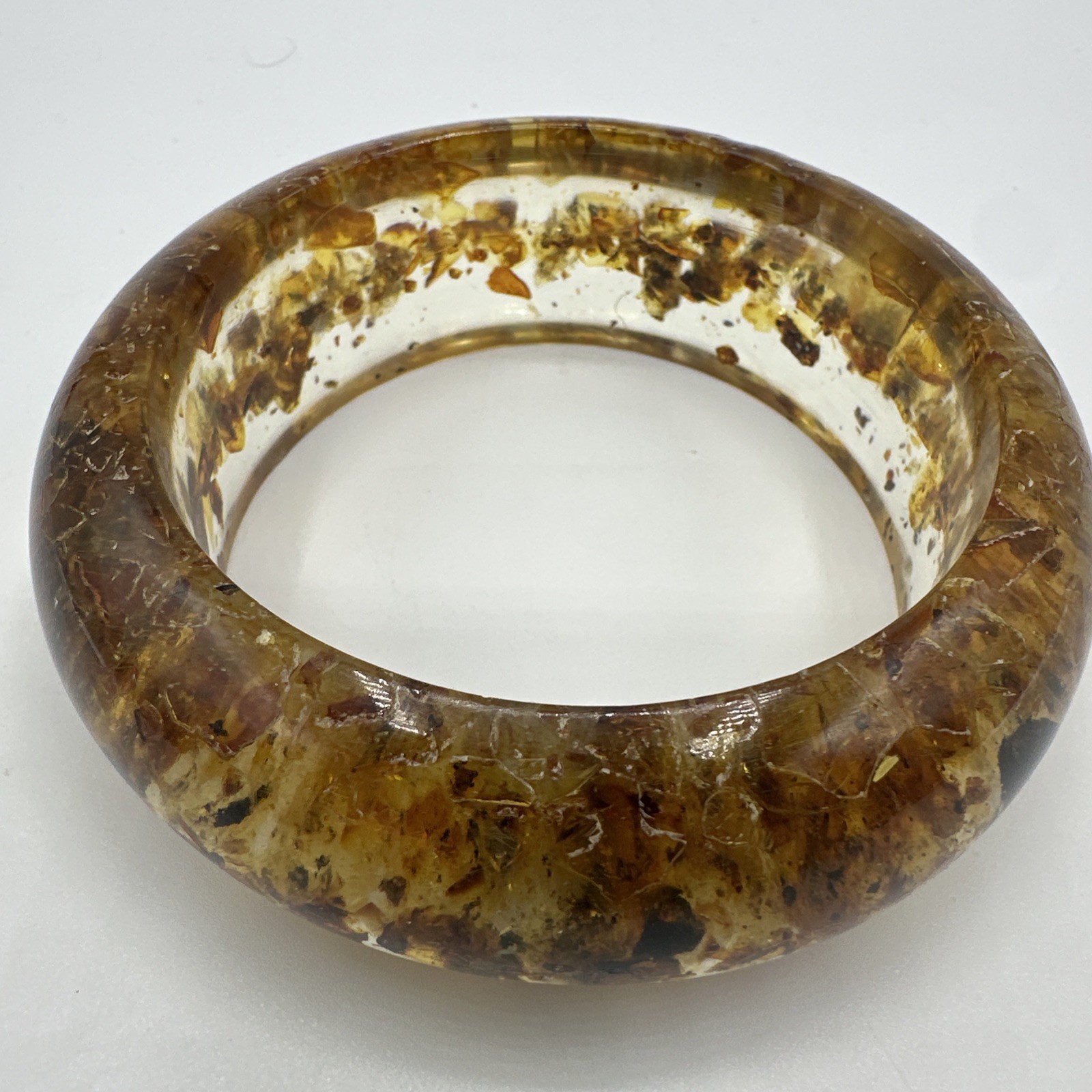 ‘70 Vtg Lucite Embedded Amber Cuff Bracelet. Fair condition. See pics.