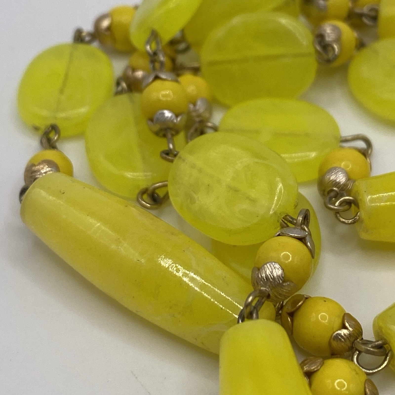 Vintage Bright Yellow Long 48″ Flapper Necklace Costume Jewelry