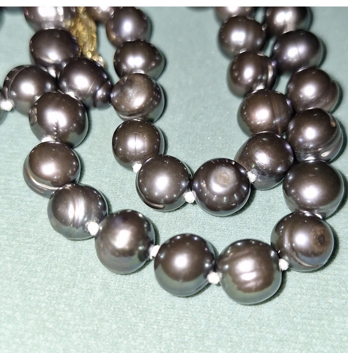 Stunning Vintage Knotted Black Freshwater Pearl Necklace 18” Dyed