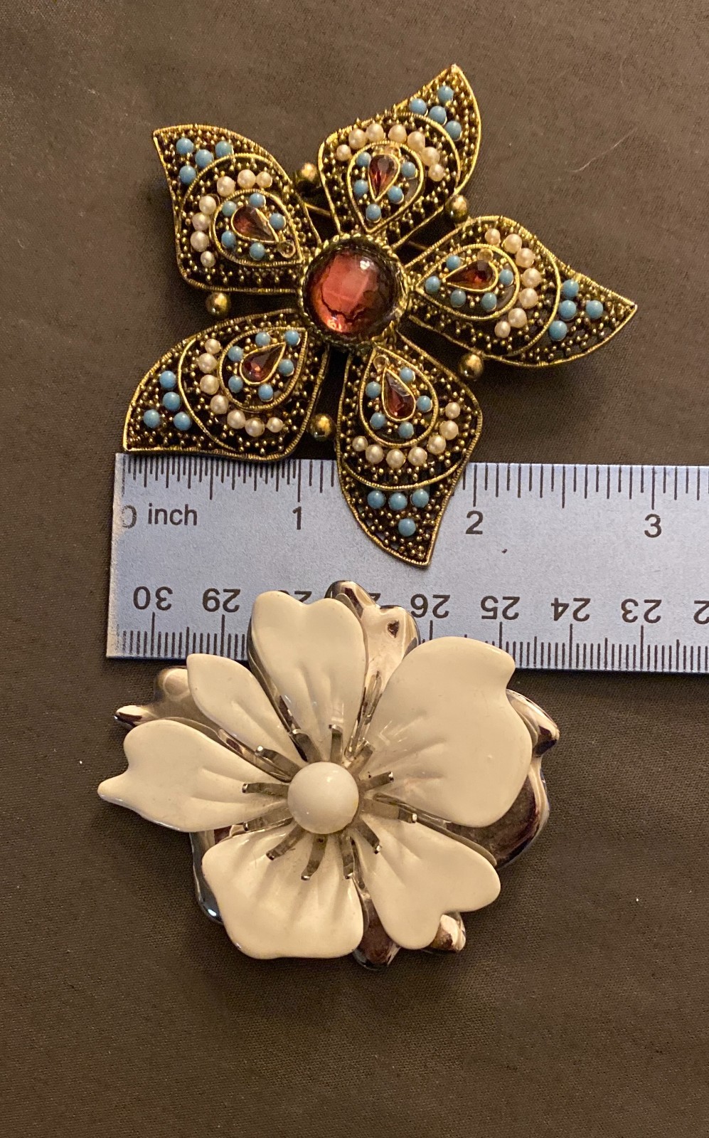3 Vintage MCM Floral Brooch Pins Various Material Mod 60s 70s Hippy~Groovy