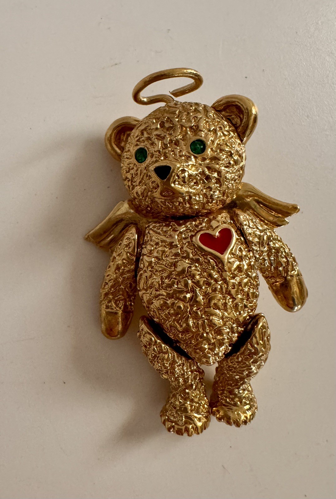 Vintage 1996 BATYA Signed Articulated Gold Tone Angel Bear Brooch Pin Pendant